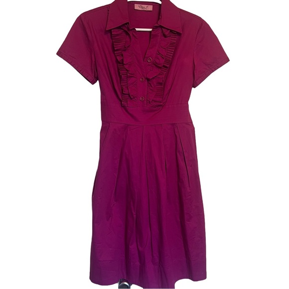 Eliza J Women's 1/2 Button Up Ruffle Bodice Dress Bow in back Size M - Picture 1 of 5